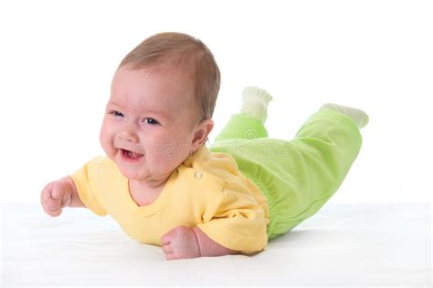 Smiling Baby On Bed Stock Photo Image Of People White 3991008