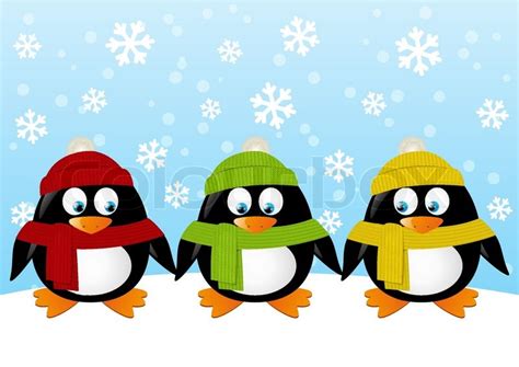 Cute Cartoon Penguins On Winter Stock Vector Colourbox