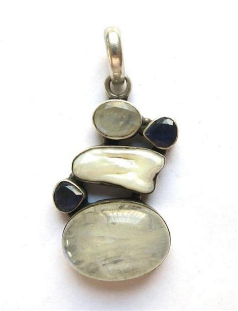 Moonstone Pearl And Iolite Sterling Silver Pendant Pendants Lockets