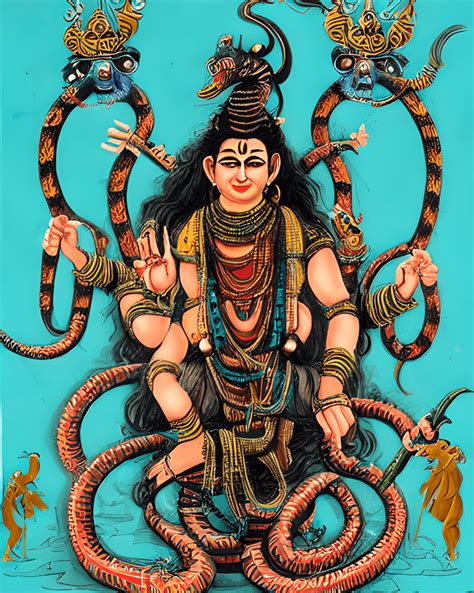 Angry Lord Shiva With King Cobra Snake In Neck During Thunderstorm