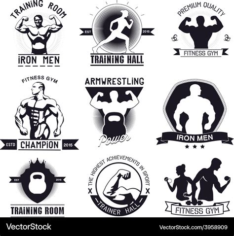 Bodybuilding And Fitness Gym Logos And Emblems Vector Image