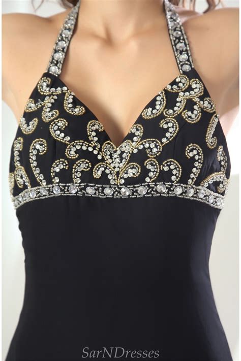 sexy beaded halter prom dress black prom dress sleeveless prom dress party dress evening gown on