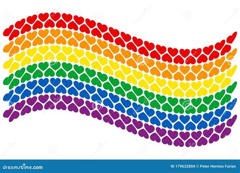 Regnbågsflagga Med Hjärtformer Vågig Gay Pride Flagga Vektor Illustrationer Illustration Av