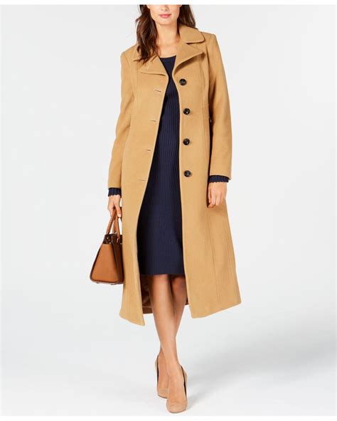 Anne Klein Wool Petite Single Breasted Maxi Coat In Camel Natural
