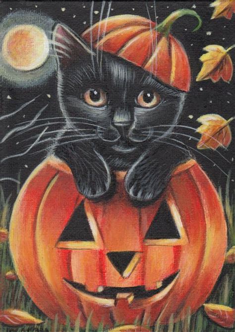 Black Cat Halloween Pumpkin Painting Halloween Drawings Halloween