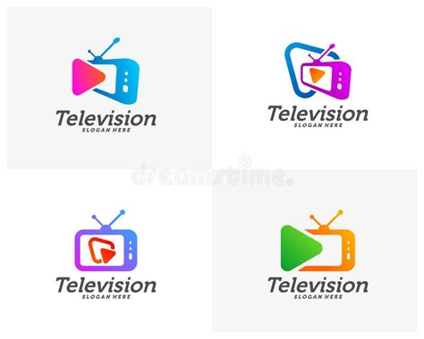 Set Of Media Tv Creative Logo Concepts Play Television Logo Design