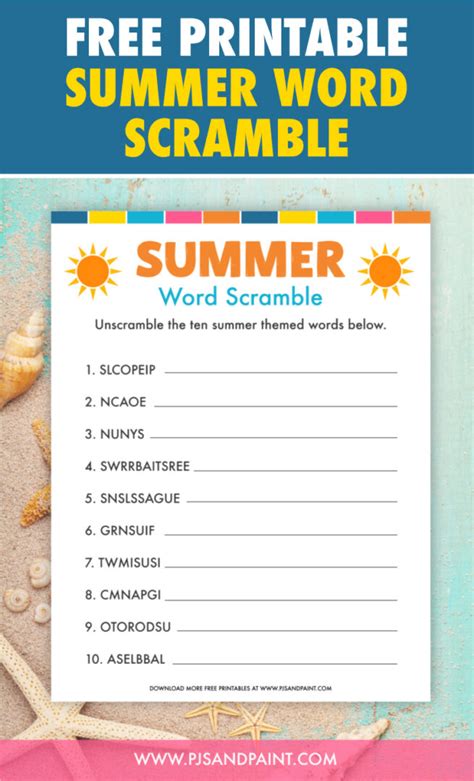 Free Printable Summer Word Scramble Pjs And Paint