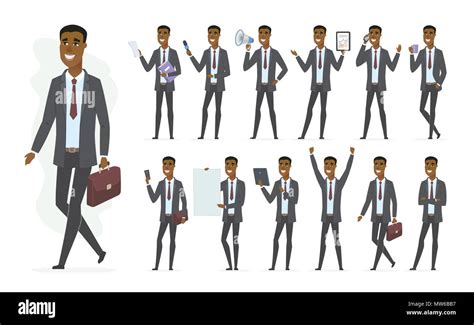 African Businessman Vector Cartoon People Character Set Stock Vector