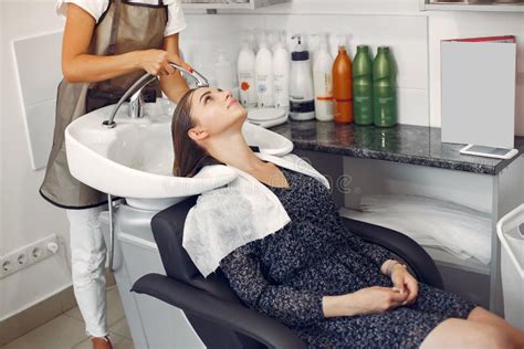 Woman Washing Head In A Hairsalon Stock Image Image Of Hair Hand