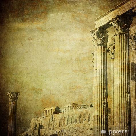 Sticker Image Vintage De Colonnes Grecques Acropole Athènes Grèce