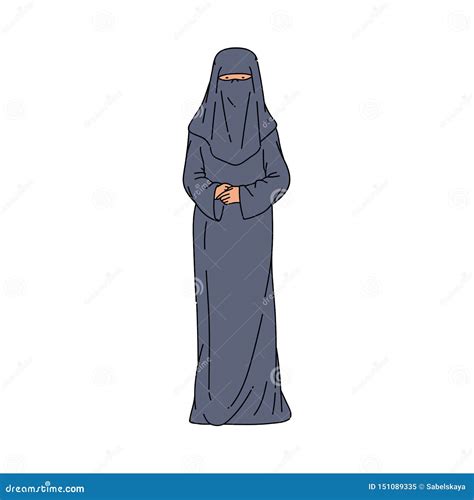 muslim woman in long dress with the hijab or burqa vector illustration isolated stock vector