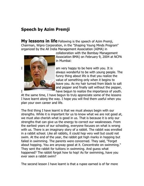 Lessons Of Life Excellent Speech By Azim Premji