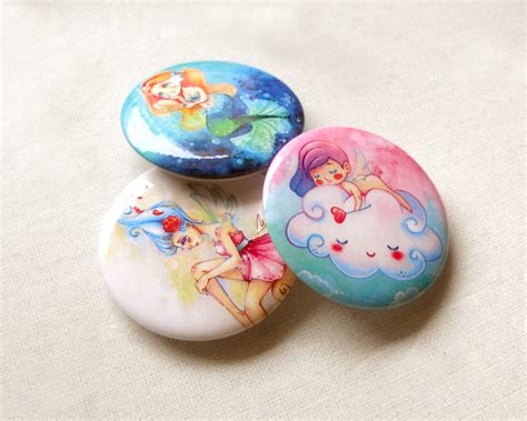 Cute Girl Button Set Kawaii Anime Girl Pin Badge Illustrated Buttons