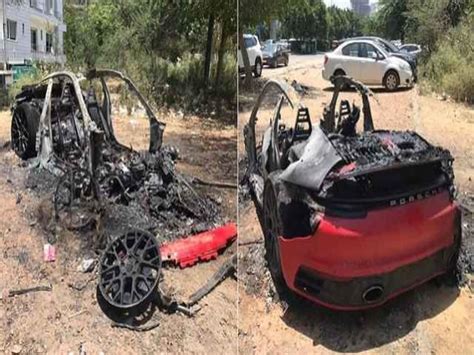 Speeding Porsche Car Burns To Ashes After Hitting Tree In Gurugram