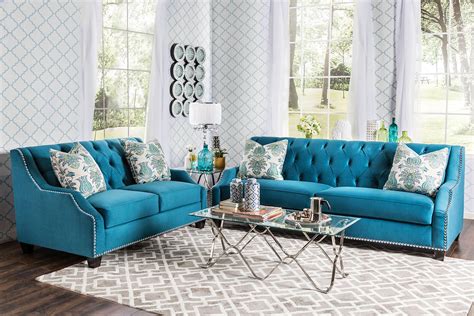 Celeste Azure Blue Living Room Set Sm2226 Sf Furniture Of America