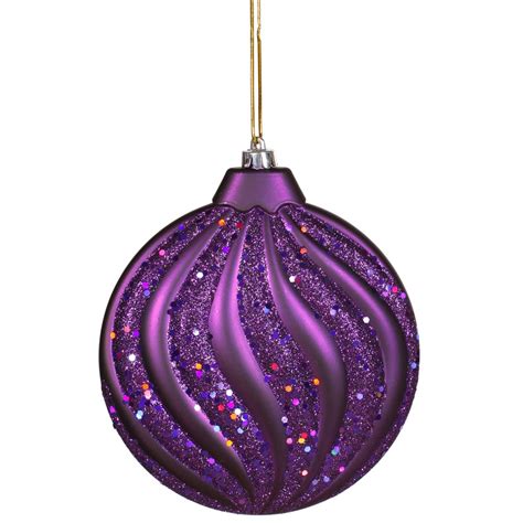 6 Inch Matte Glitter Flat Christmas Ball Ornament Purple M112306