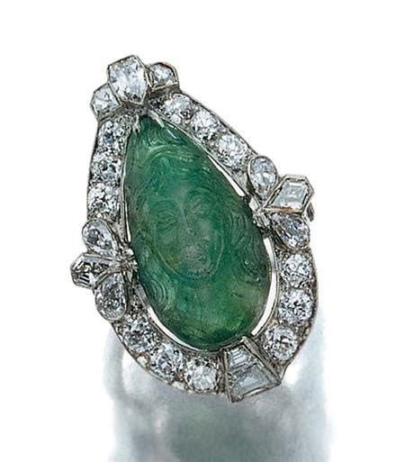 Emerald Cameo And Diamond Ring Circa 1925 Stunning Diamond Rings
