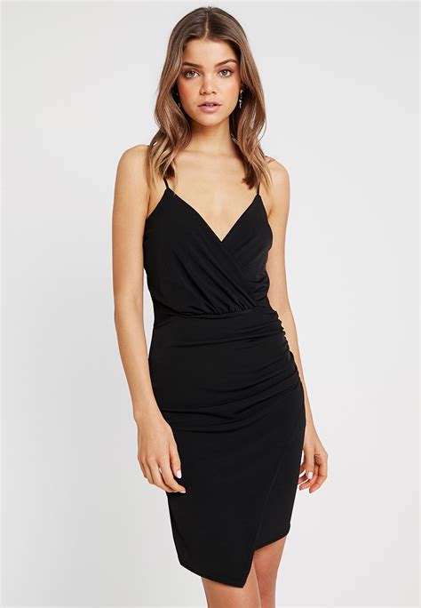 Missguided Slinky Wrap Over Mini Dress Shift Dress Black Zalando