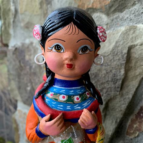 Mexican Folk Art Figurine Hand Painted Maria Doll Nina Mexdecor