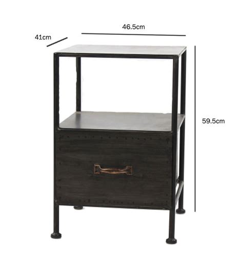 Black Metal Bedside Table Solid Wood Furniture With Black Metal Legs