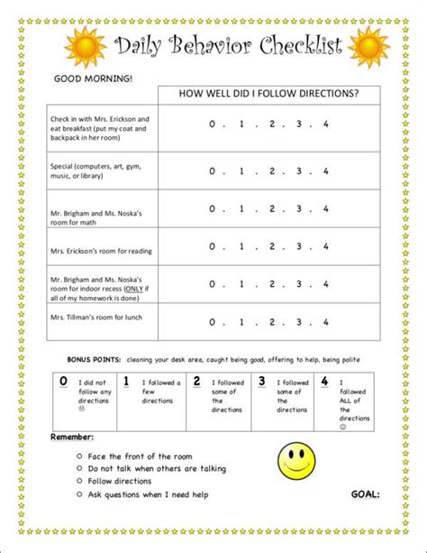 Free Behavior Checklist Samples Templates In Pdf Ms Word Google Docs Pages