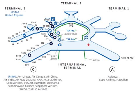 Baggage carts are easily available near the baggage claim area and shuttle bus terminal drop off area. SFO Airport Map | United Airlines