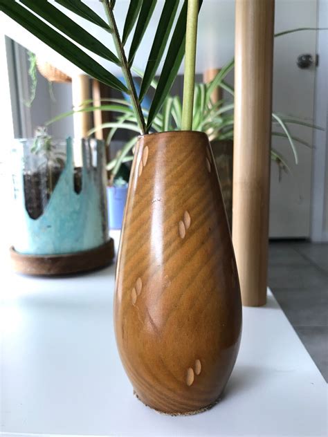 Wooden Vase Vintage Handmade Wood Flower Vase Etsy