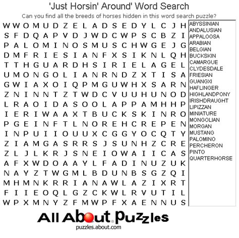 Horsin Around Crossword Puzzles Free Printable Word