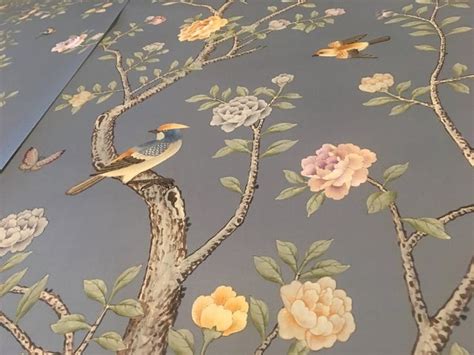 Chinoiserie Handpainted Artworks On Sky Blue Silk With Partial Etsy