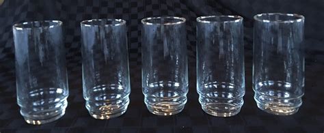 Vintage Libbey Crisa Drinking Glass Tumblers 16 Oz Ribbed Base Clear 5 Pc Set Ebay