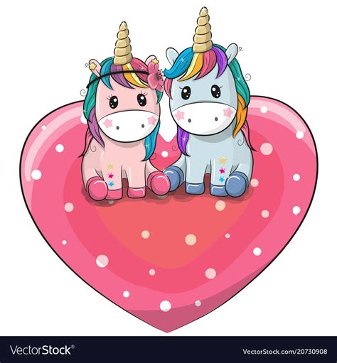 Two Cute Unicorns Are Sitting On A Heart Vector Image