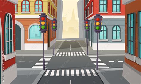 Vetor De Vector City Crossroads With Traffic Lights Intersection