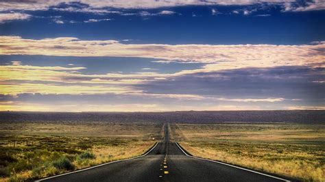Long Road In The Desert Blacktop Desert Long Road Flat Clouds Hd