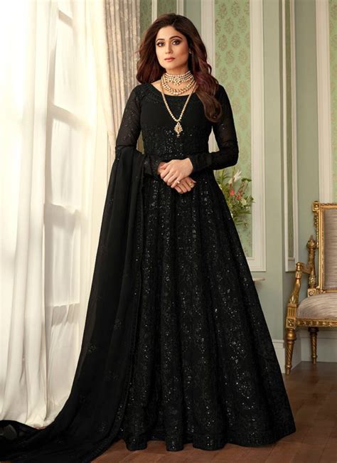 Black Heavy Designer Embroidered Anarkali Suit Indian Heavy Anarkali