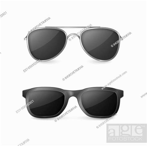 Realistic Sunglasses Front View Plastic Glasses Vector Illustration Isolated On White