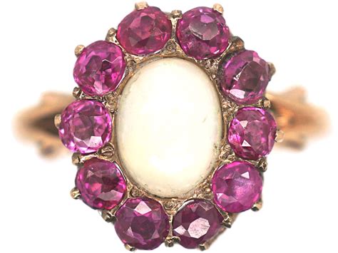 Edwardian 14ct Gold Opal And Ruby Cluster Ring 407p The Antique