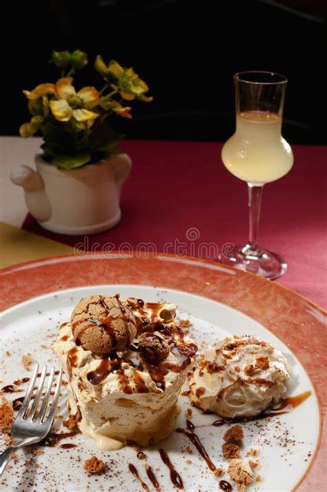 Semifreddo A Semi Frozen Italian Dessert With Traditional Italian Macaroon Stock Image Image