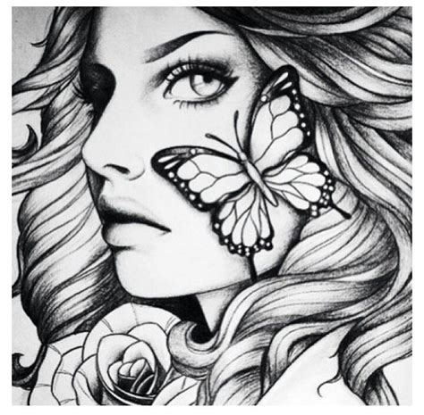 See more ideas about botanical line drawing, drawings, flower drawing. Butterfly Girl drawing | Grayscale coloring, Adult ...