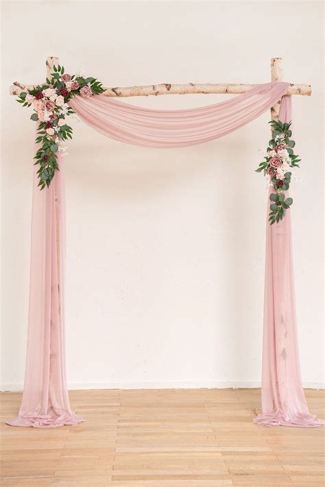 Flower Arch Décor With Sheer Drape Set Of 2 Delicate Dusty Rose In