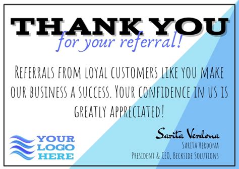 Referral Thank You Note Template Postermywall