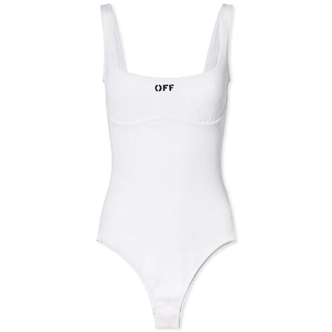 Off White Logo Rib Swimsuit White And Black End Nz