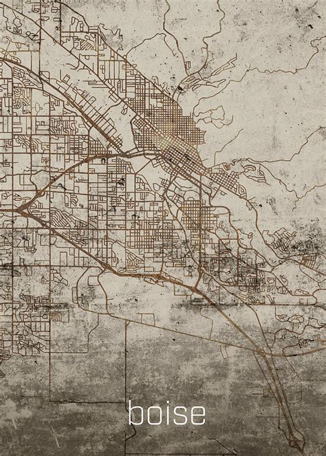 Boise Idaho Vintage City Street Map On Cement Background Mixed Media By