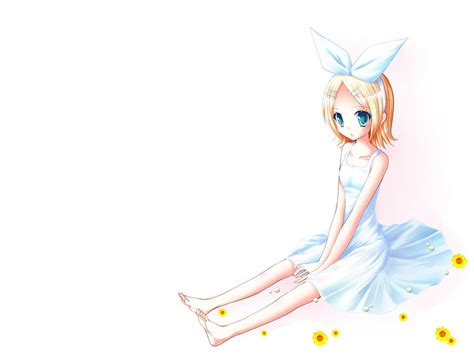 Hd Wallpaper Vocaloid Dress Kagamine Rin Barefoot White Dress Simple