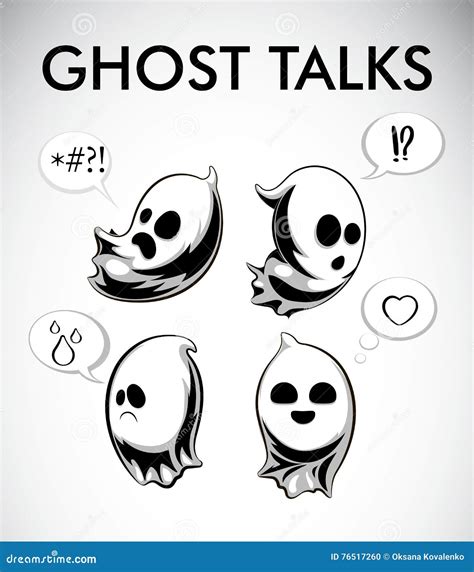 Vector Black And White Illustration Of Ghosts Halloween Spirits With