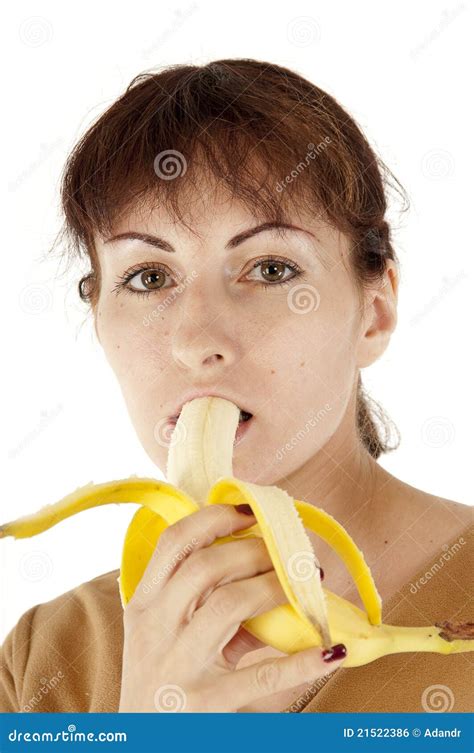 Femme Mangeant La Banane Photo Stock Image Du Bonheur 21522386