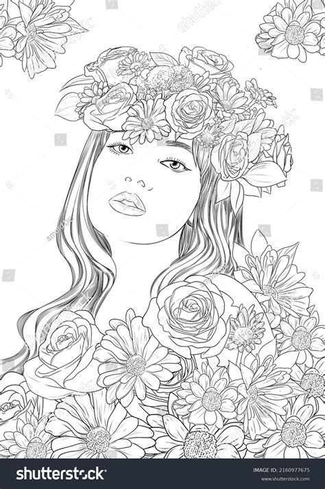 Girl Flower Colouring Pages Coloring Page Stock Illustration 2160977675