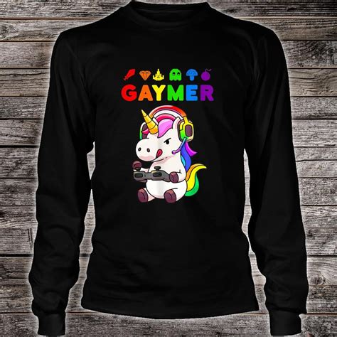 gaymer gay pride flag lgbt gamer lgbtq gaming unicorn shirt