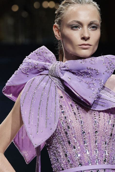 ziad nakad at couture spring 2020 purple fashion dress with bow spring couture