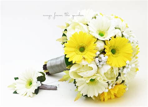 Yellow White Gray Bridal Bouquet Real Touch Gerber Daisies Etsy