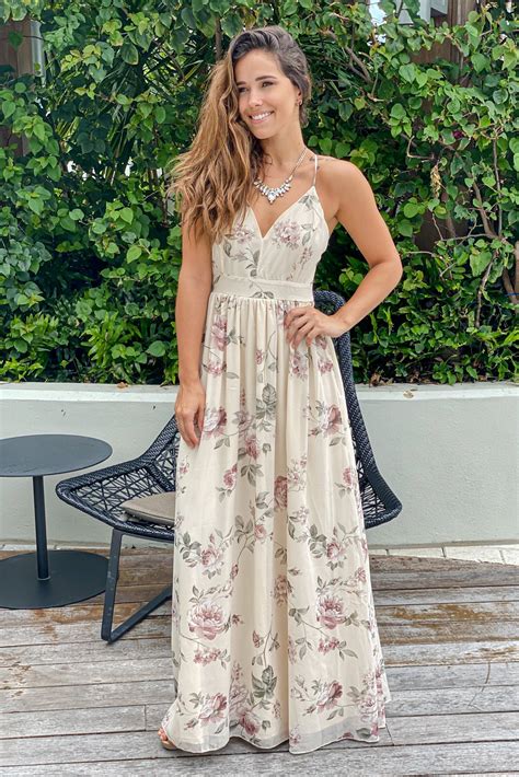 Cream Floral Maxi Dress With Lace Back Maxi Dresses Saved By The Dress